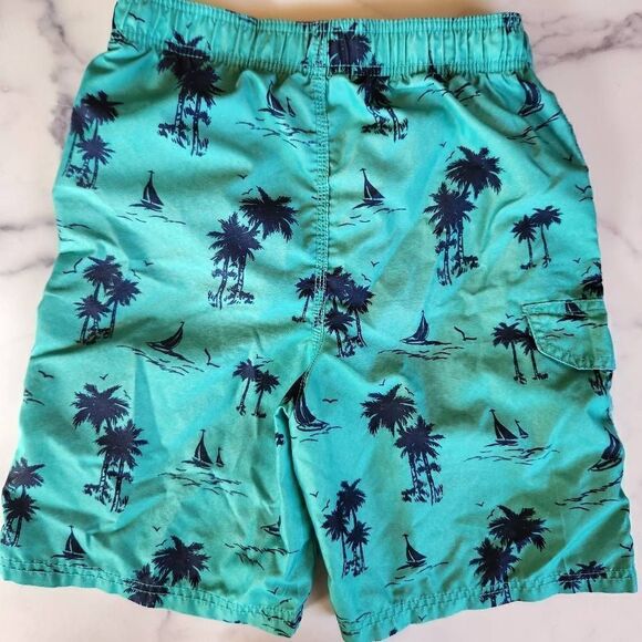 Okanu surf large 14/16 swim trunks teal palm tree board swimming shorts - Picture 5 of 5